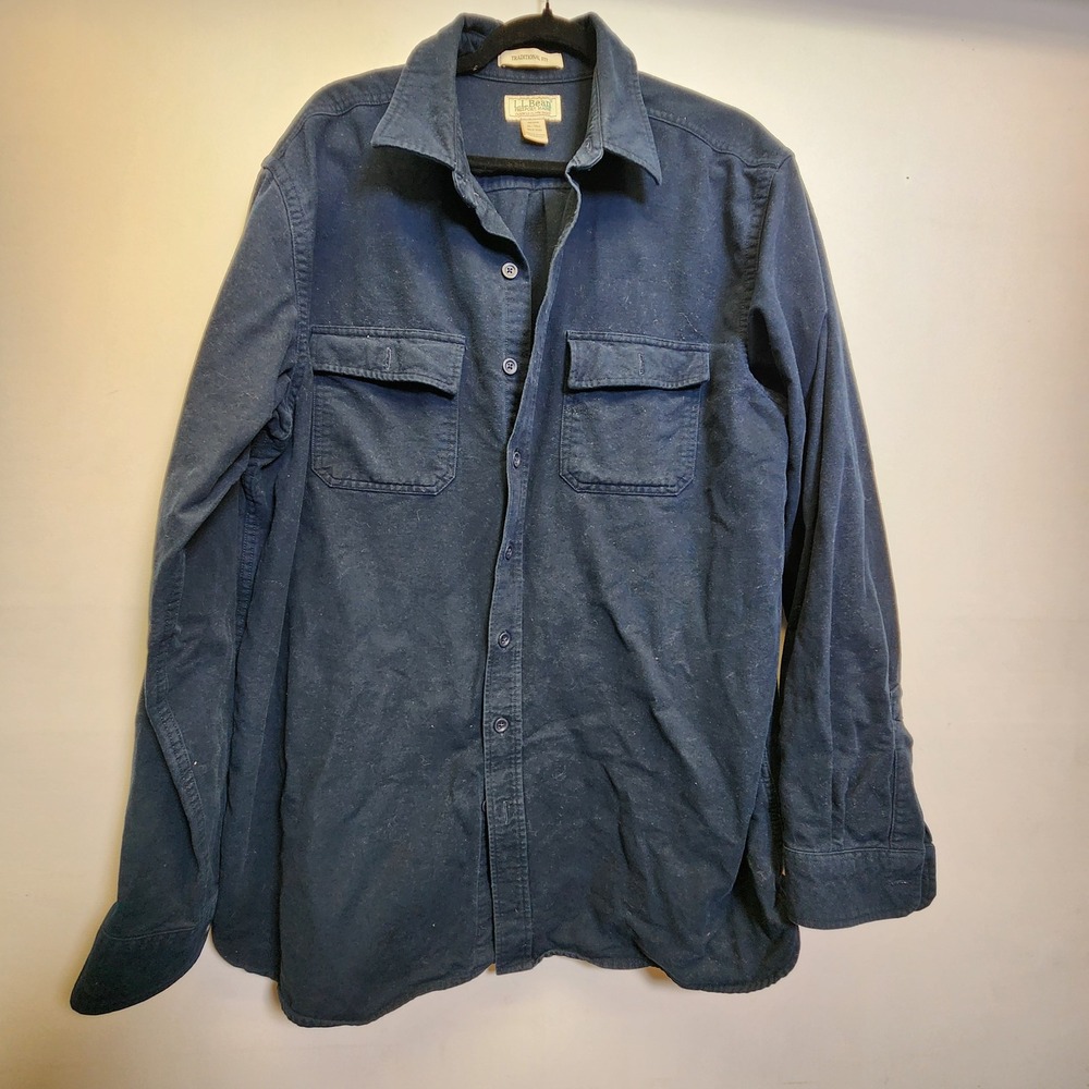 L.L. Bean Chamois Cloth Shirt XL Tall Heavyweight Flannel Traditional Fit Navy
